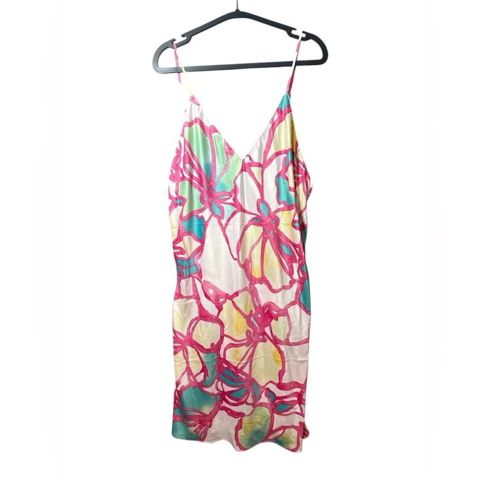 Natori Taisho Floral Slip Dress Large NWT‎ Satin Midi - Picture 2 of 9
